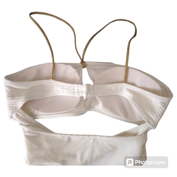 Aerie Jacquard White Keyhole Cutout Bandeau Swimsuit. Size S - Picture 8 of 12